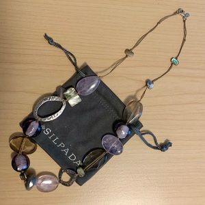 Silpada Necklace - Sterling Silver, Amethyst, Feldspar, Quartz, with Silk Cord